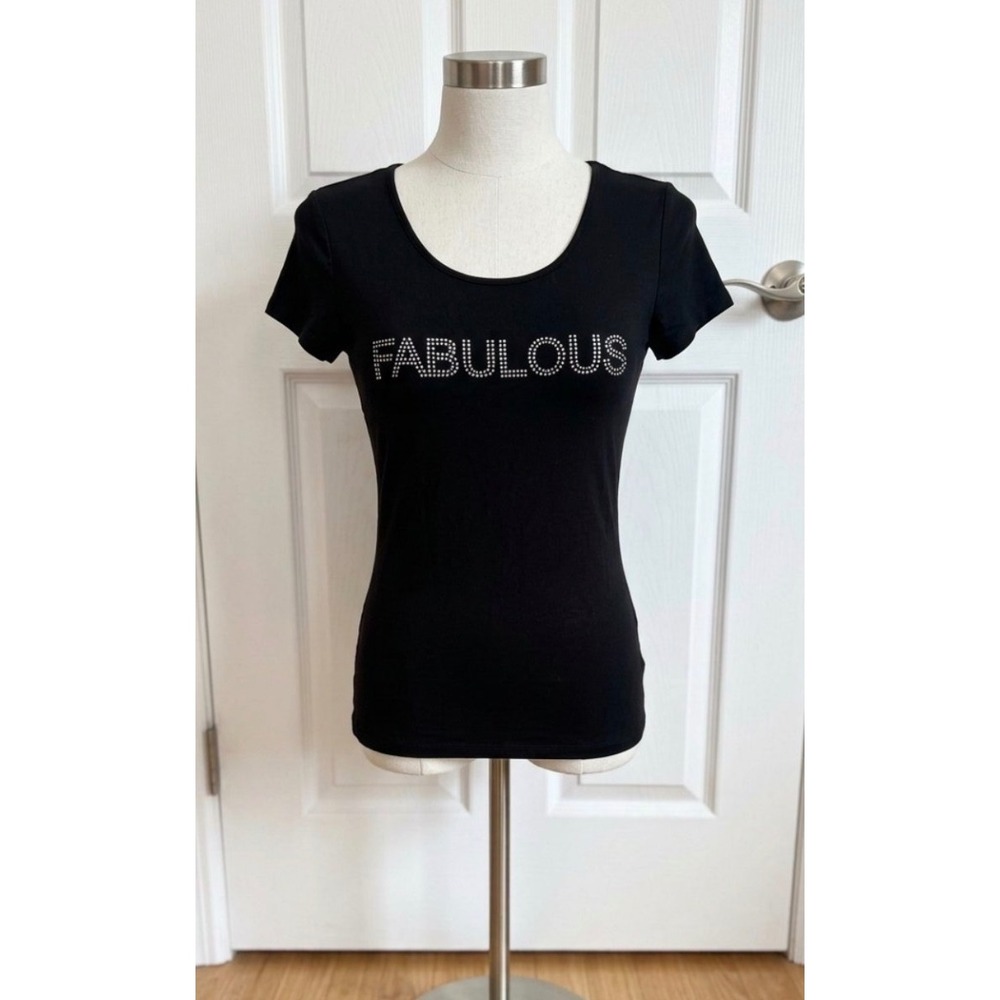 Fabulous Black Rhinestone Graphic Tee Short Sleeve Slim Fit - Size M